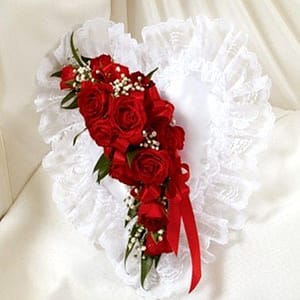 Red & White Satin Heart Casket Pillow