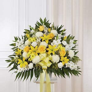Yellow & White Sympathy Standing Basket
