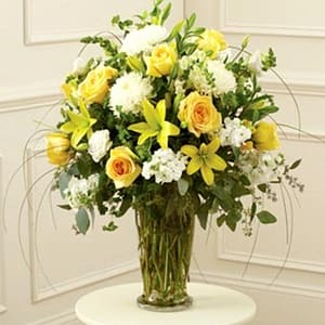 Yellow & White Large Sympathy Vase Arrangement