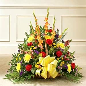 Multicolor Bright Mixed Flower Fireside Basket