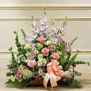 Multicolor Pastel Mixed Flower Fireside Basket