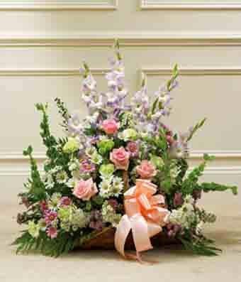 Multicolor Pastel Mixed Flower Fireside Basket Multicolor Pastel Mixed Flower Fireside Basket
