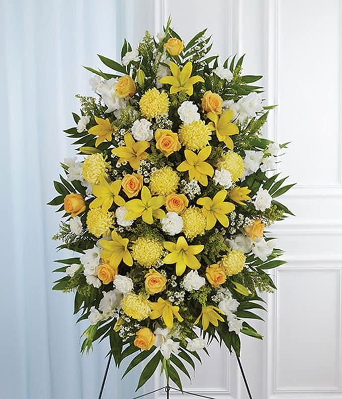 Yellow & White Sympathy Standing Spray Yellow & White Sympathy Standing Spray
