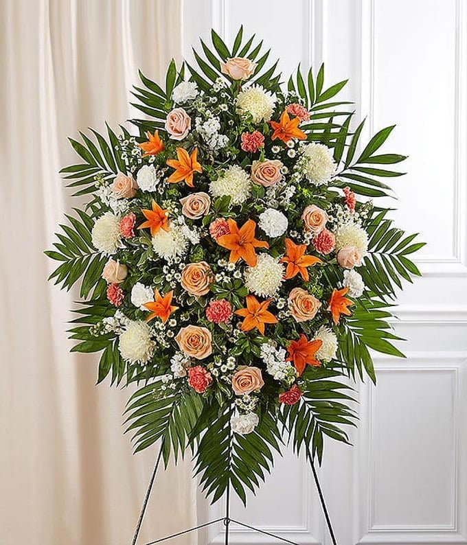 Peach, Orange & White Sympathy Standing Spray Peach, Orange & White Sympathy Standing Spray