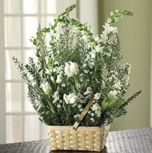 White Sympathy Floral Basket