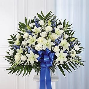 Blue & White Sympathy Standing Basket - Local Florist