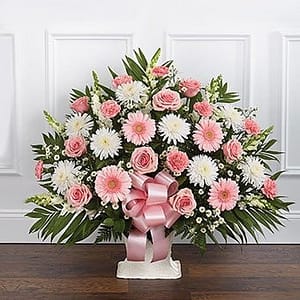 Pink & White Sympathy Floor Basket