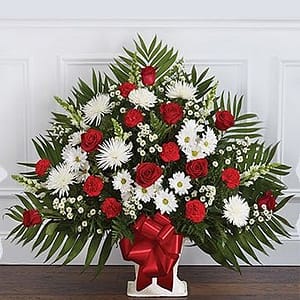 Red & White Sympathy Floor Basket
