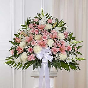 Pink & White Sympathy Standing Basket