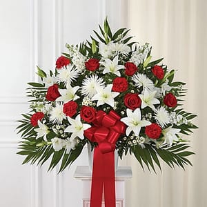Red & White Sympathy Standing Basket