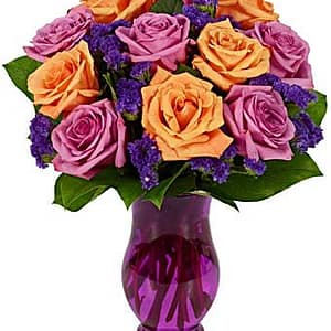 Purple & Orange Rose Bouquet