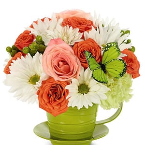 Beautiful Butterfly Tea Cup Bouquet