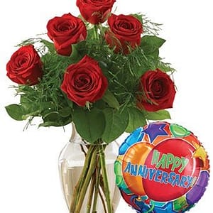 Red Roses Anniversary with Balloon