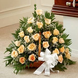 Peach Orange & White Rose Fireside Basket