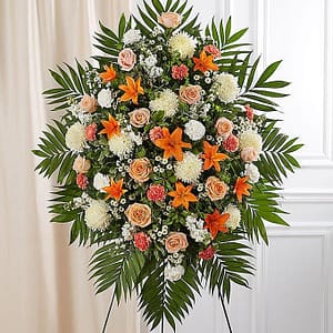 Peach, Orange & White Sympathy Standing Spray