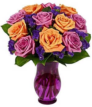Purple & Orange Rose Bouquet