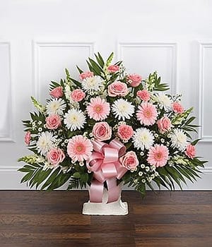 Pink & White Sympathy Floor Basket