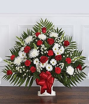 Red & White Sympathy Floor Basket