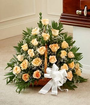 Peach Orange & White Rose Fireside Basket