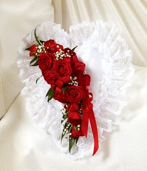 Red & White Satin Heart Casket Pillow