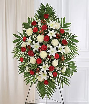 Red White Sympathy Standing Spray - Local*Florist