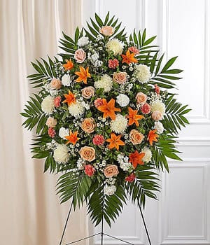 Peach, Orange & White Sympathy Standing Spray