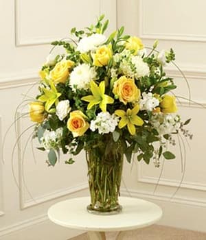Yellow & White Large Sympathy Vase Arrangement