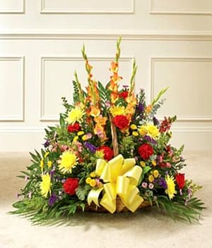 Multicolor Bright Mixed Flower Fireside Basket