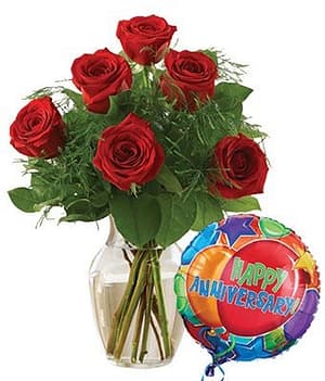 Red Roses Anniversary with Balloon