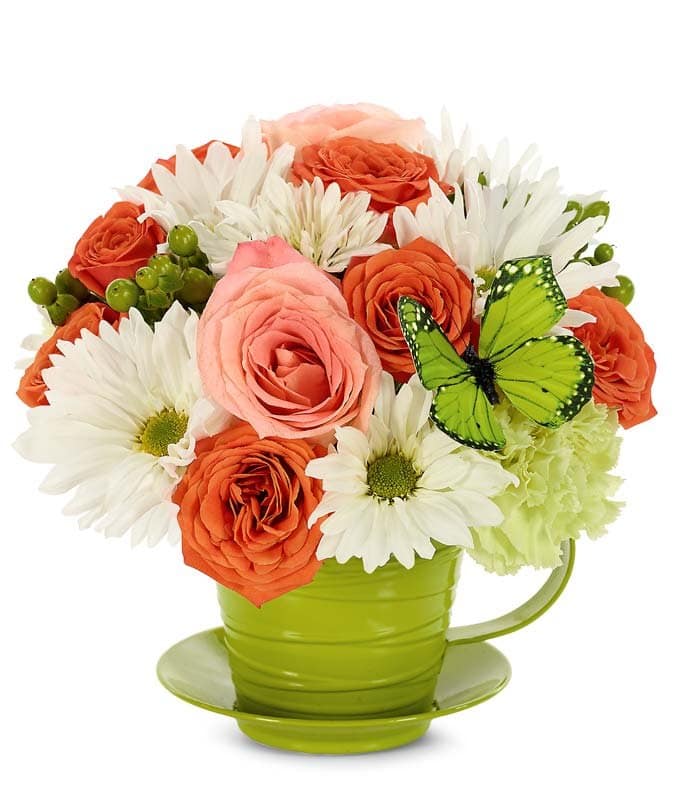 Beautiful Butterfly Tea Cup Bouquet